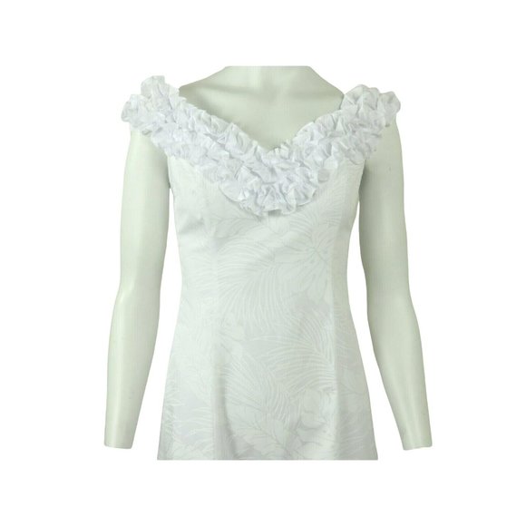 Vintage Princess Kaiulani Hawaiian Wedding Dress 2 Long White on White Floral - Picture 9 of 12